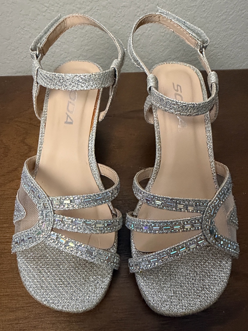 Soda Sparkling Silver Rhinestone Strappy Heels